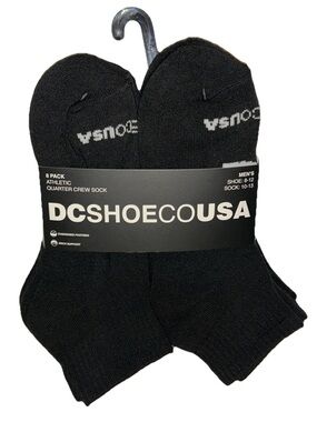 DC Athletic Quarter Crew Socks 8 Pair Men 8-12 Black w White Logos Shoe Co Skate